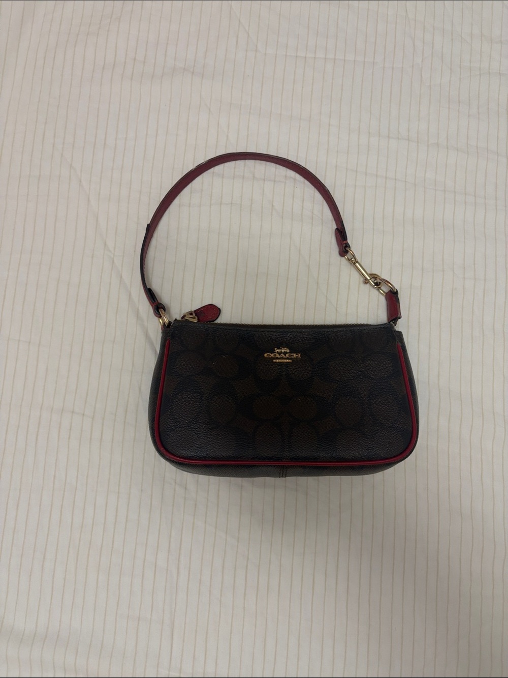 Coach Brown Nolita Mini Shoulder Bag with Red Trim